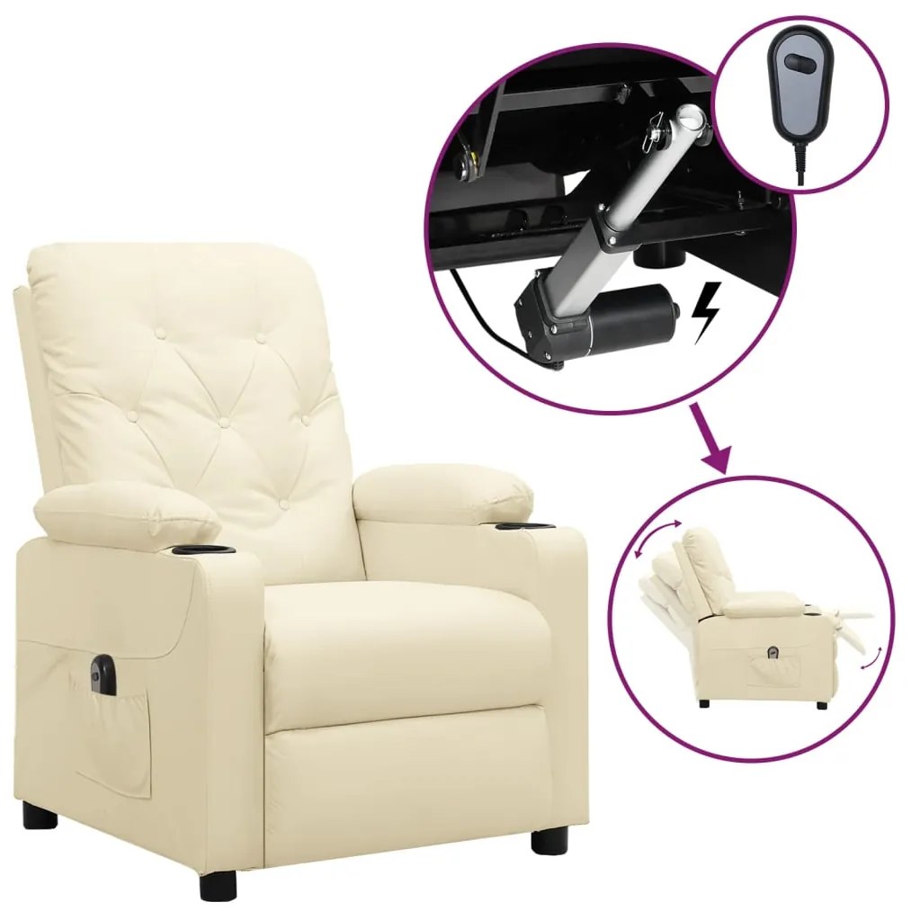 Poltrona reclinável elétrica couro artificial cor creme