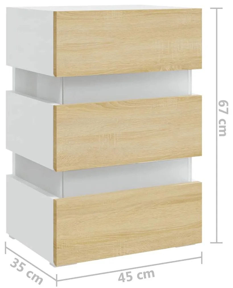 Mesa de cabeceira c/ LEDs derivados de madeira branco/sonoma