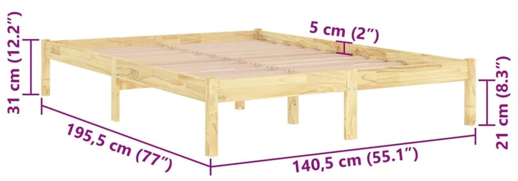 Estrutura de cama casal 135x190 cm madeira maciça