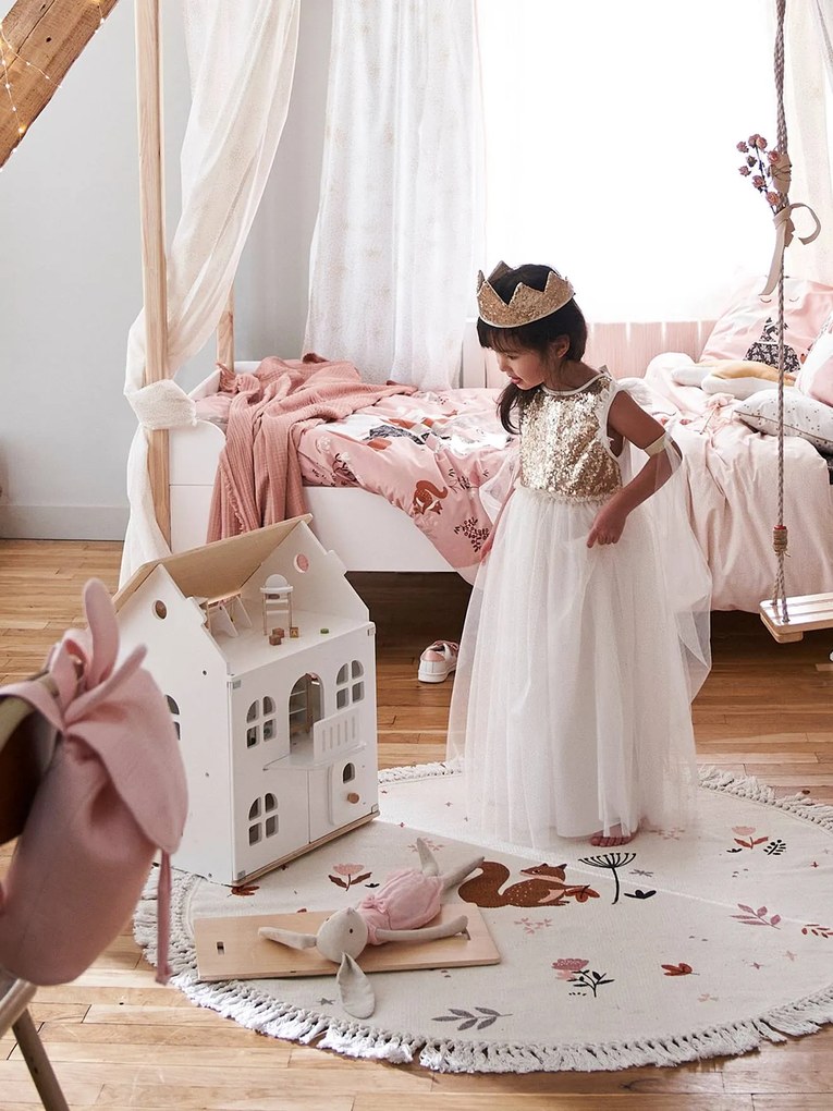 Disfarce de princesa com véu e coroa dourado
