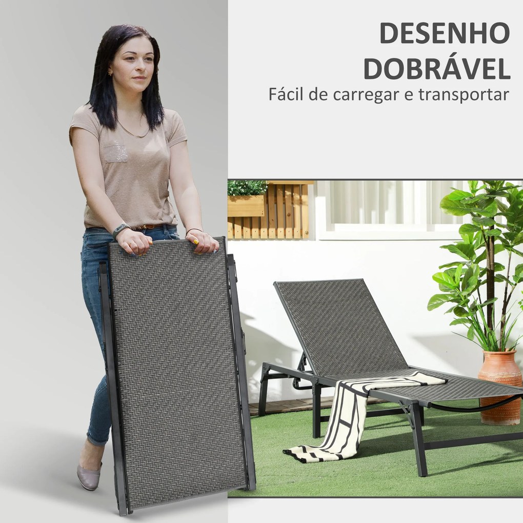Espreguiçadeira Dobrável Espreguiçadeira para Jardim com Encosto Ajust