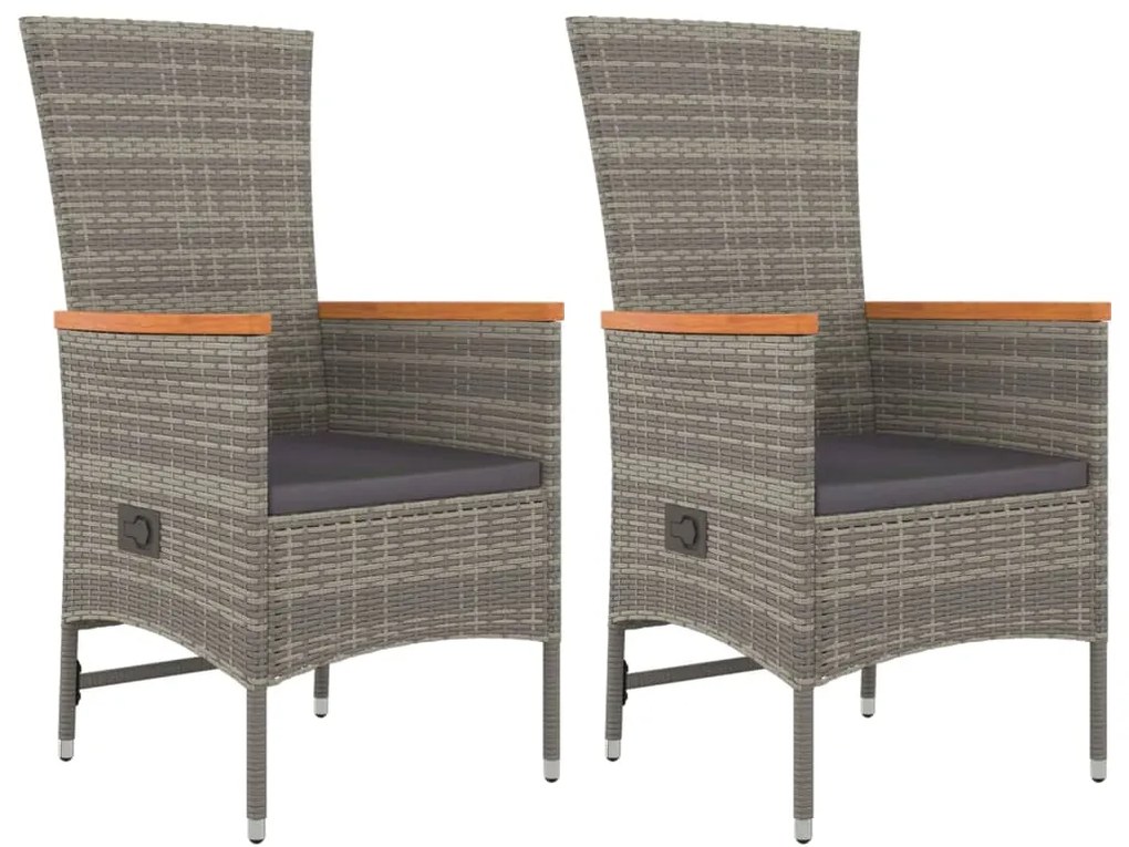 3 pcs conjunto de jantar p/ jardim c/ almofadões vime PE cinza