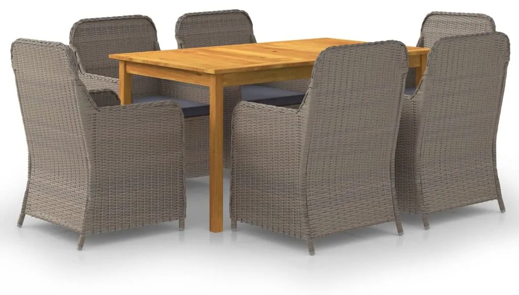 vidaXL 7 pcs conjunto de jantar para jardim castanho