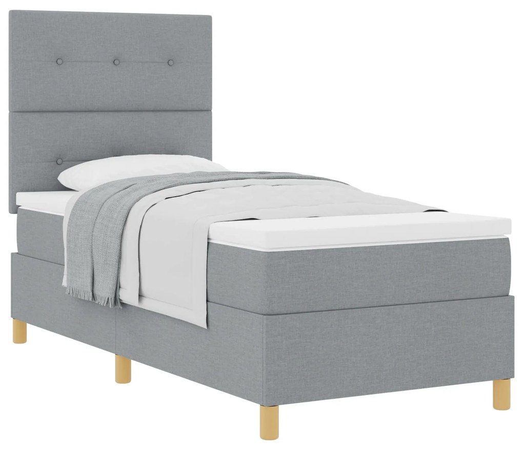 Cama Box Spring com Colchão Cinza Claro 80x200 cm Tecido