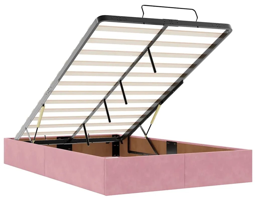 Estrutura de cama otomana com colchão 120x200 cm veludo rosa