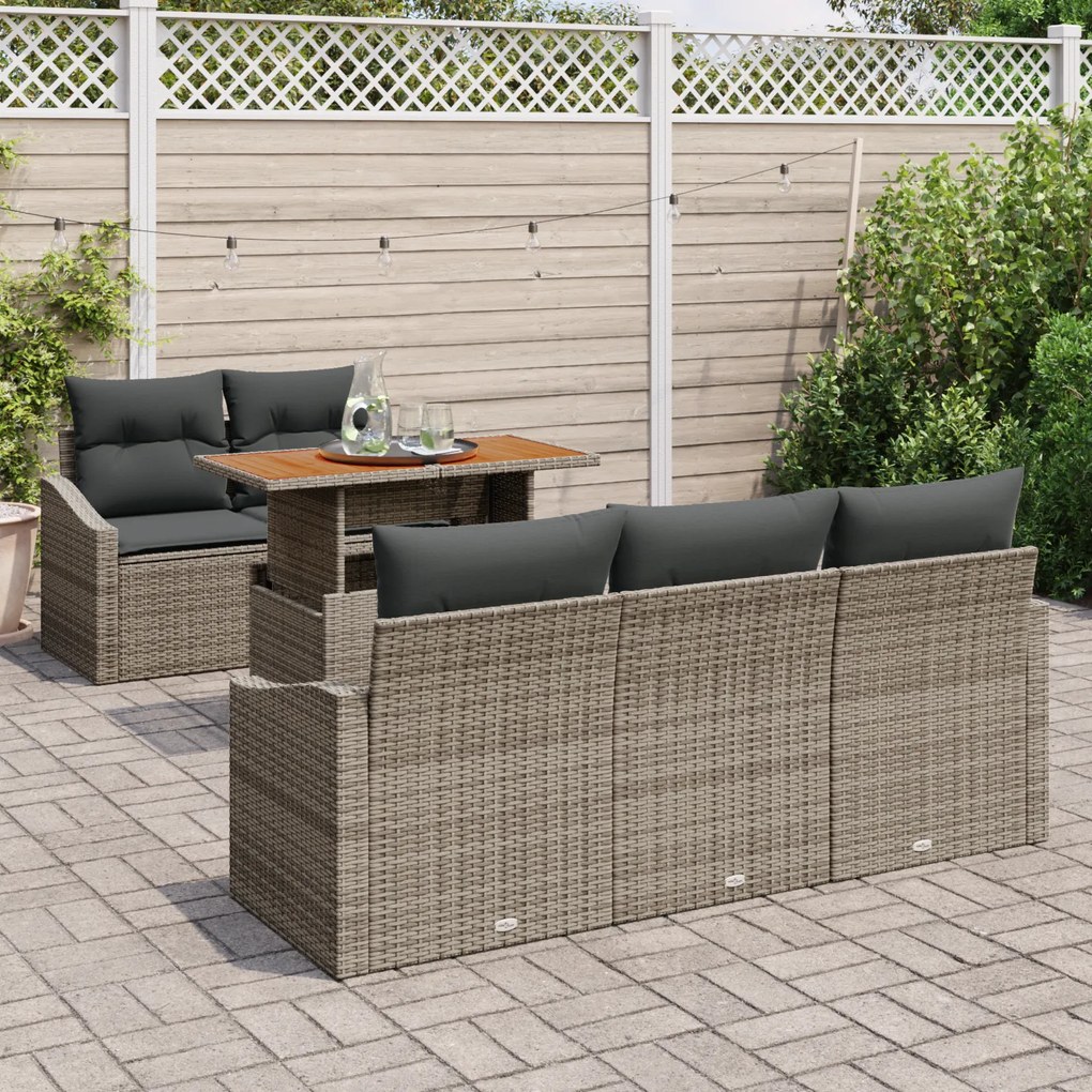Conjunto de Sofás de Jardim de 6 Peças com Almofadas Cinza Rattan de P