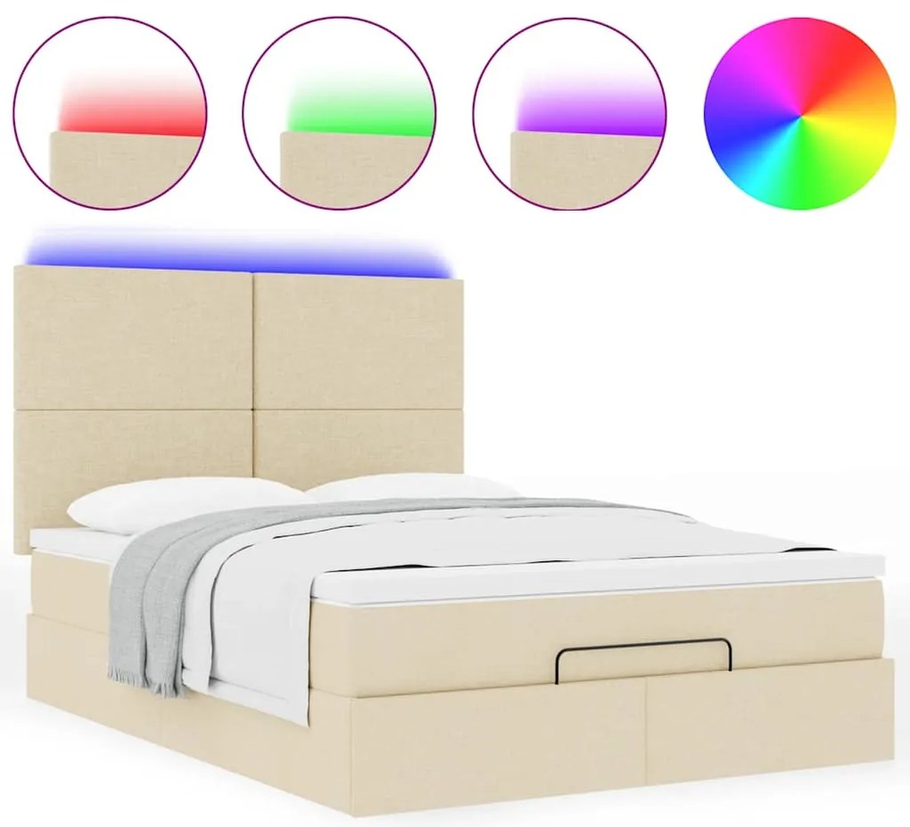 Estrutura de cama otomana com colchão tecido creme 140x200cm