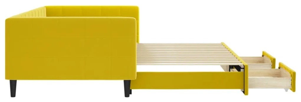 Sofá-cama com gavetão e gavetas 100x200 cm veludo amarelo