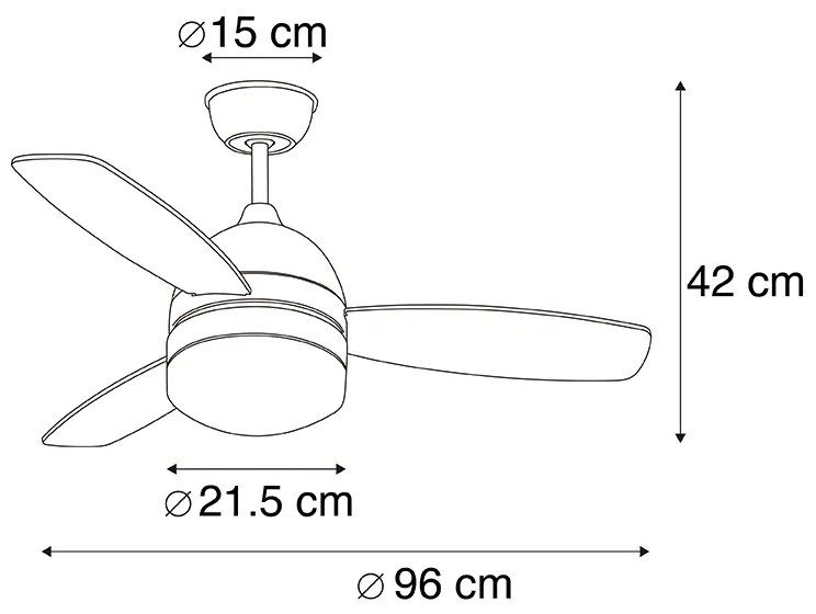 Ventilador de teto branco com impressão de madeira 96cm com controle remoto - Rotar