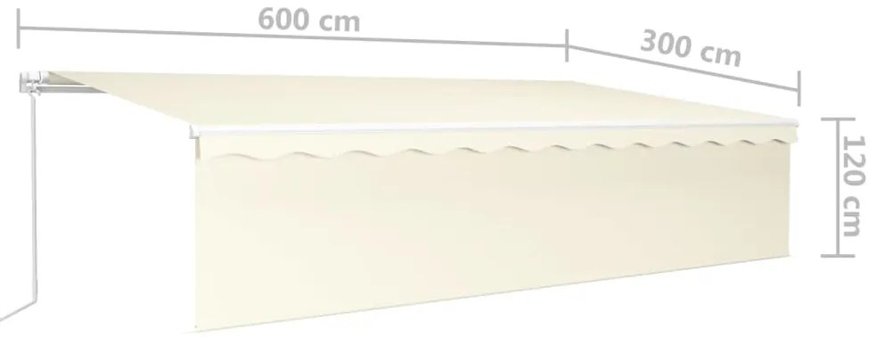 Toldo retrátil manual com estore/LED 6x3 m cor creme