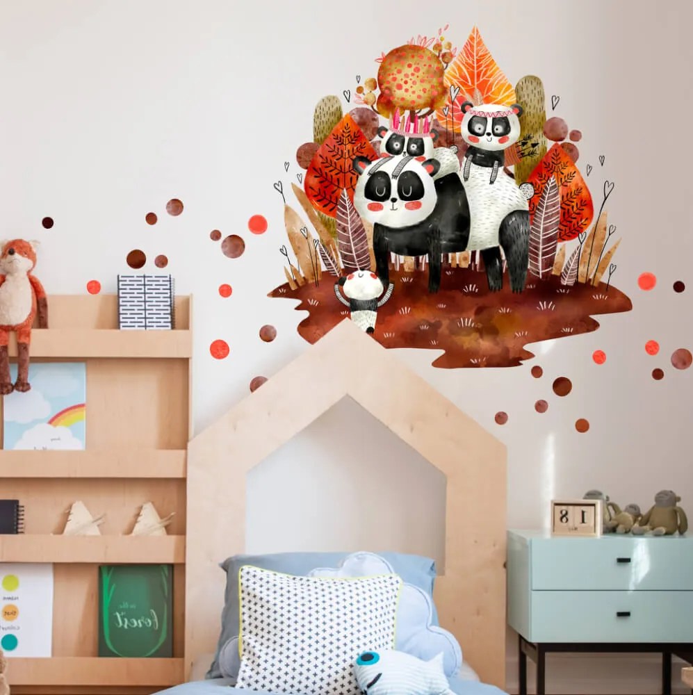 Autocolantes de parede - Pandas, família na floresta