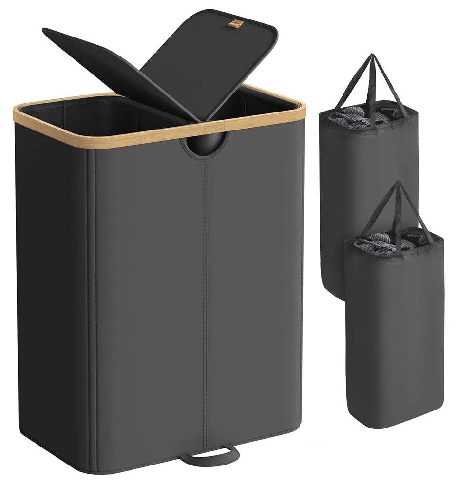 Cesto para roupa suja com dois compartimentos 52 x 38,5 x 75 cm Cinzento + Bege