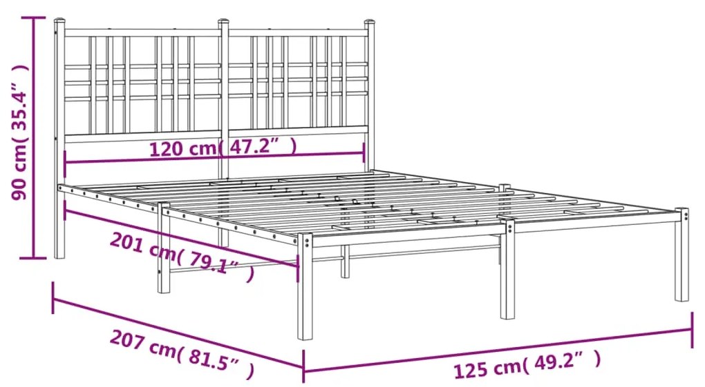 Estrutura de cama com cabeceira 120x200 cm metal branco