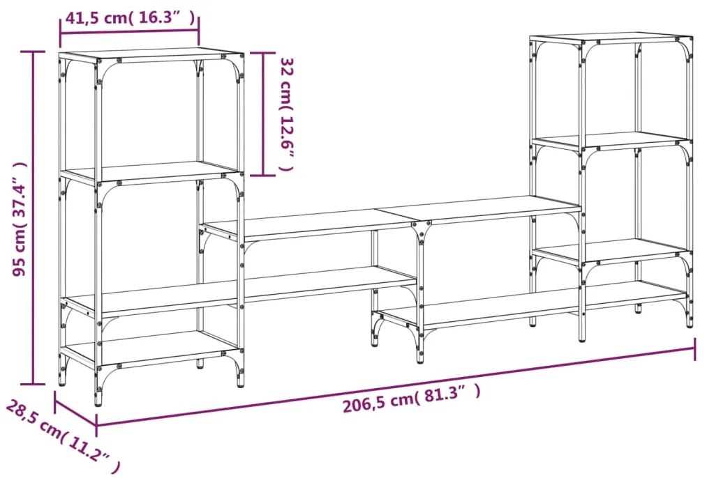 Armário TV 206,5x28,5x95cm derivados de madeira cinzento sonoma