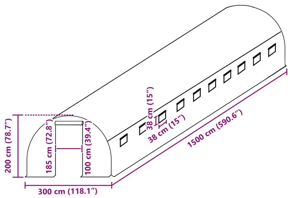Cobertura de substituição p/ estufas 45 m² 300x1500x200cm verde