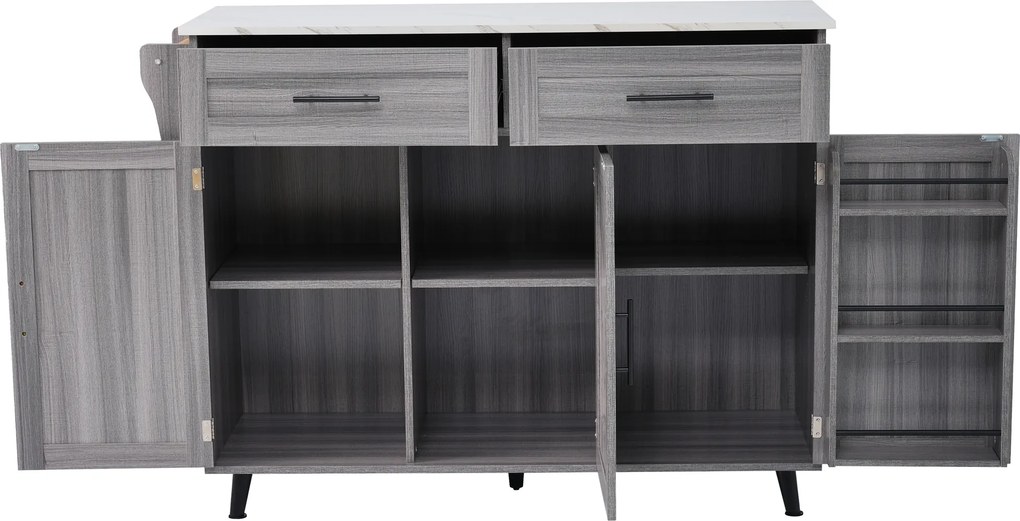 Grande ilha de cozinha com tampo extensível dobrável, 5 rodízios (2 com travão) , 129x46/71x91,5 cm, Cinzento| AOSOM Portugal