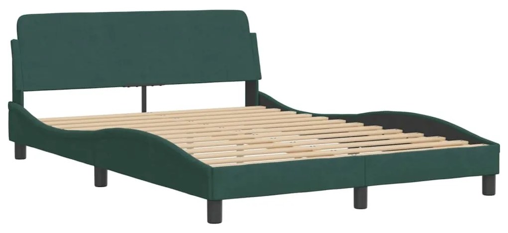 Estrutura de cama c/ cabeceira 140x190 cm veludo verde-escuro