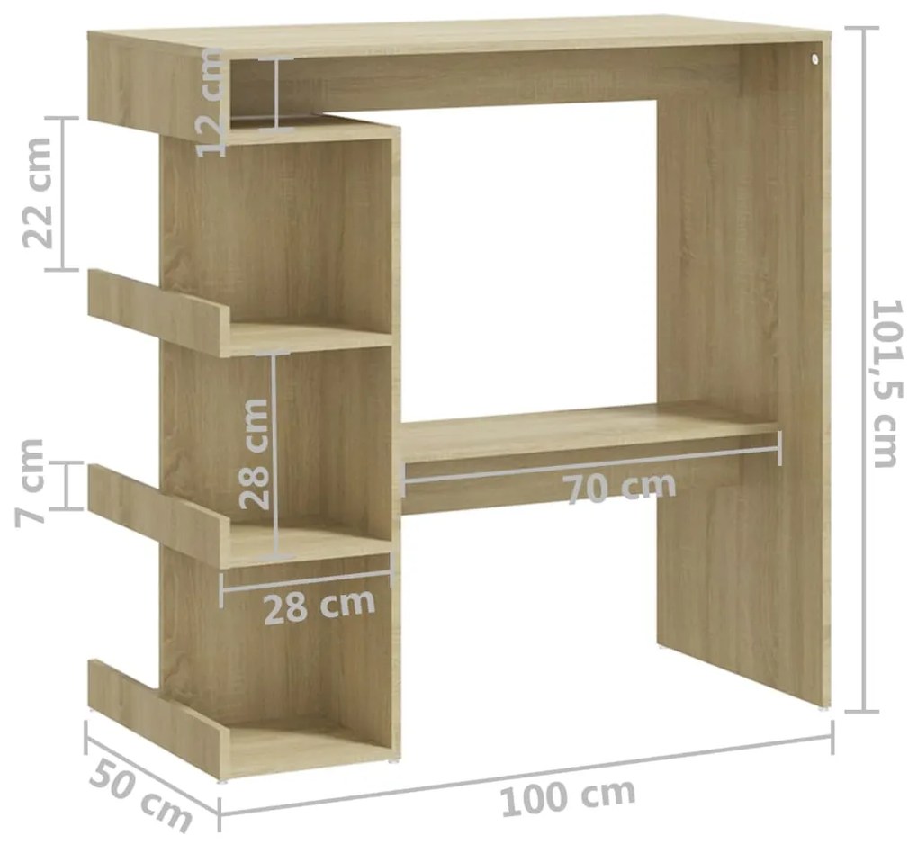 Mesa de bar c/ prateleiras 100x50x101,5 cm contraplacado sonoma