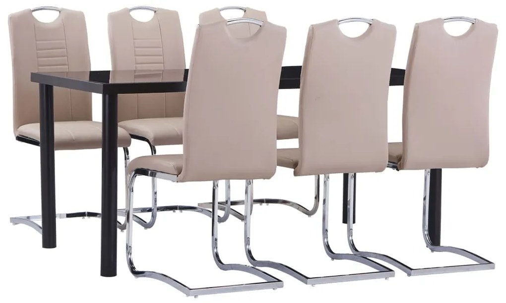 vidaXL 7 pcs conjunto de jantar couro artificial cappuccino