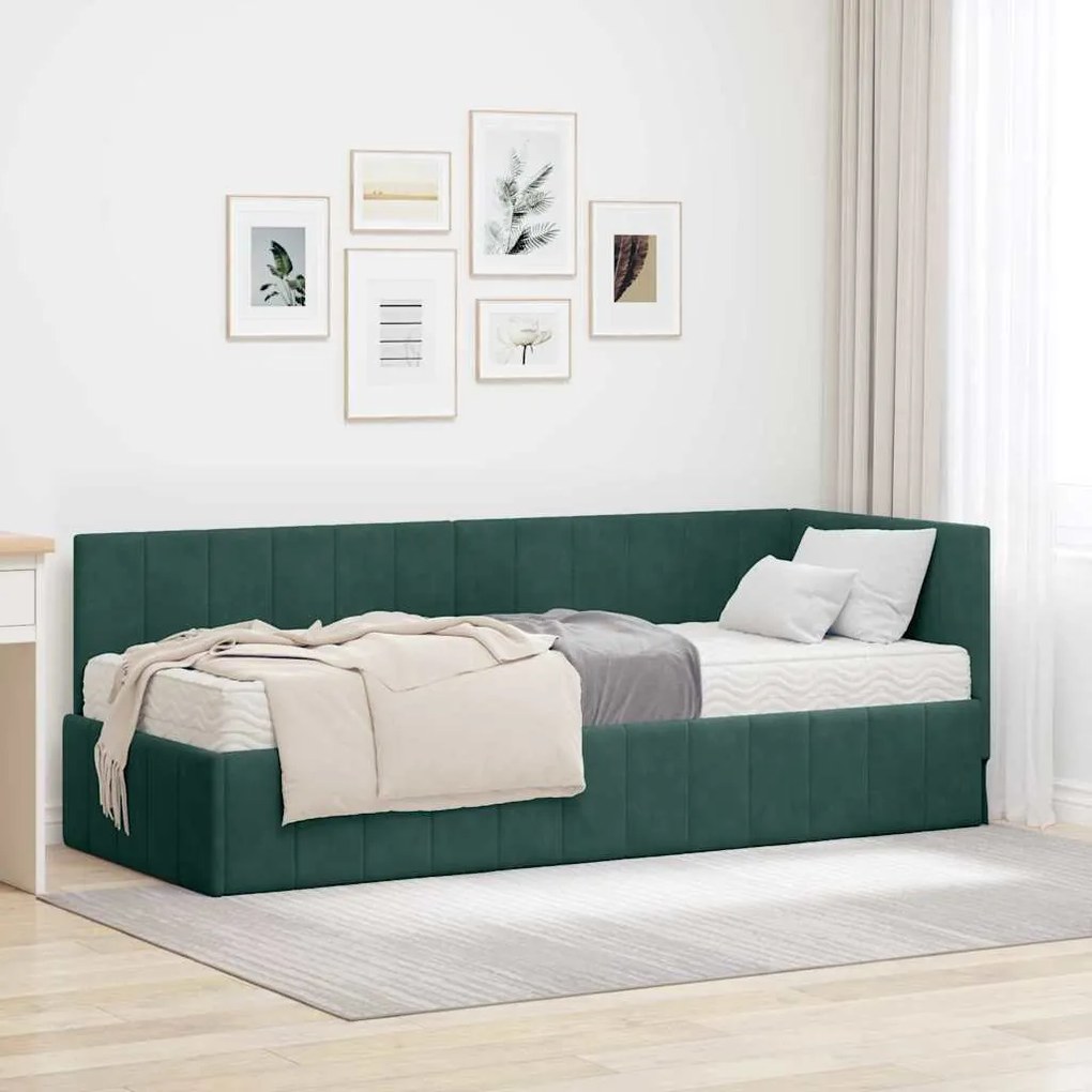 vidaXL Estrutura de Cama de Canto com Colchão 2 pcs Verde Veludo