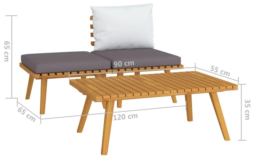 3 pcs conjunto lounge de jardim c/ almofadões acácia maciça