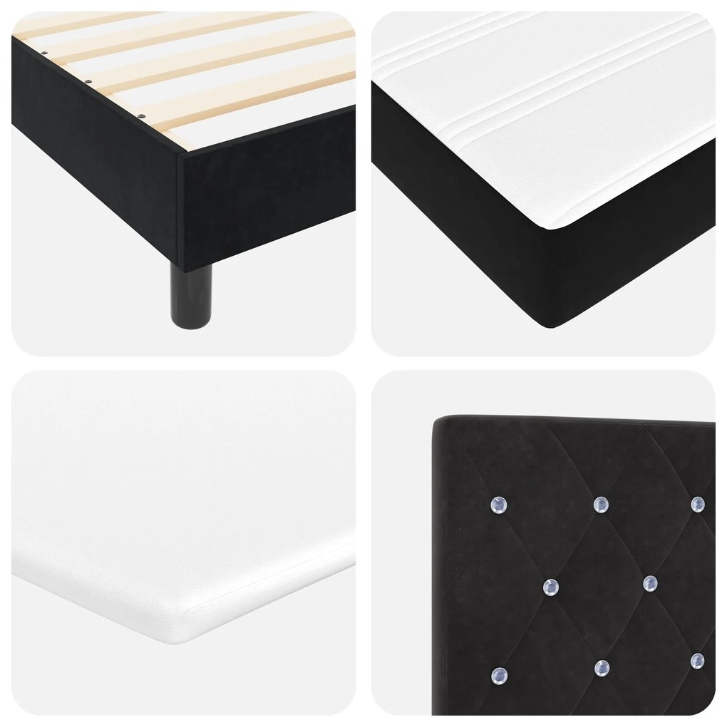 Camas Box Spring vidaXL com Colchão Preto 90x190 cm em Veludo
