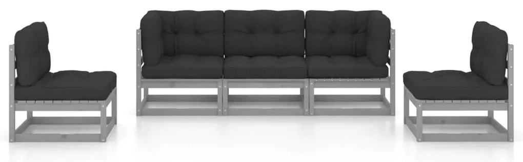 5 pcs conjunto lounge de jardim c/ almofadões pinho maciço