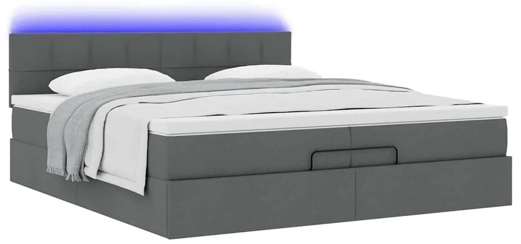 Estrutura de cama otomana com colchões tecido cinzento escuro
