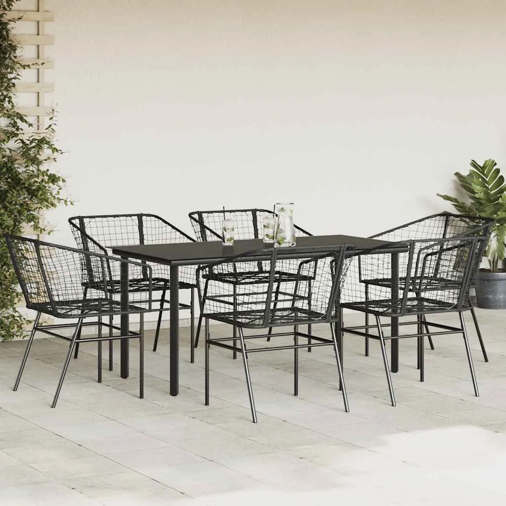 Conjunto de jantar jardim 7 peças vidro vime PE preto