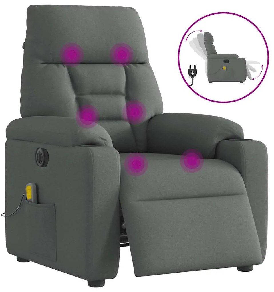 vidaXL Poltrona reclinável de massagens elétrica tecido cinza-escuro
