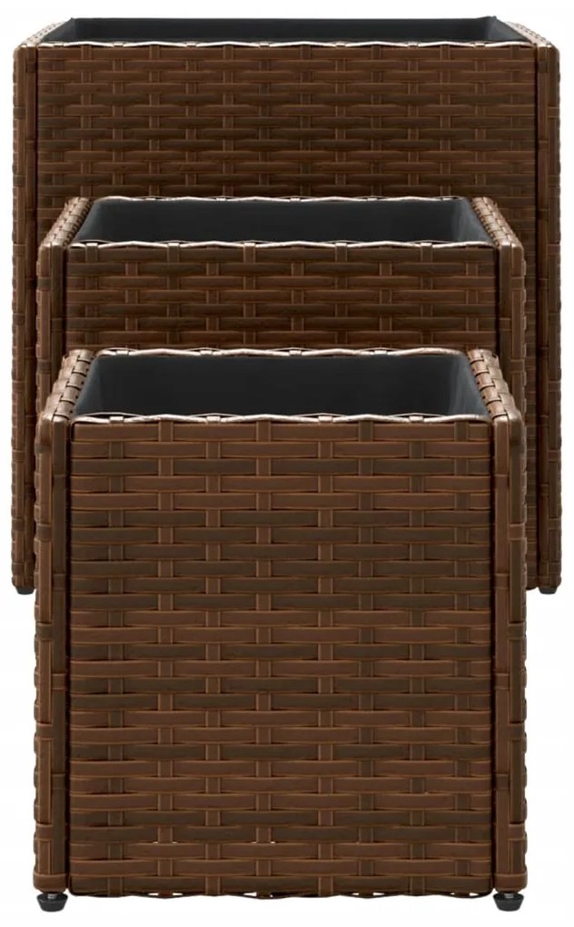 Vasos de jardim 3 pcs vime PE castanho