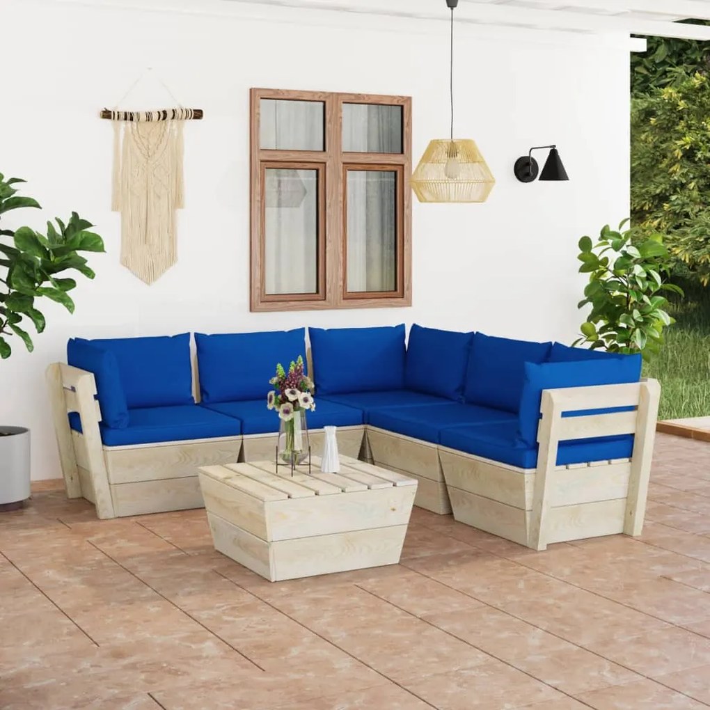 vidaXL 6 pcs conjunto lounge de paletes + almofadões madeira de abeto
