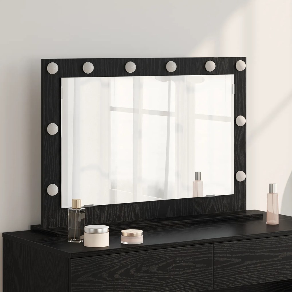 vidaXL Espelho de vaidade com luzes LED Carvalho Preto 80x55x18 cm