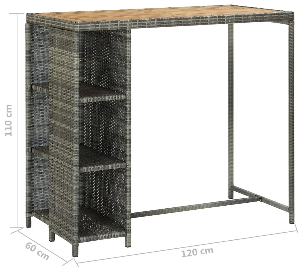 5 pcs conjunto de bar p/ jardim c/ almofadões vime PE cinzento
