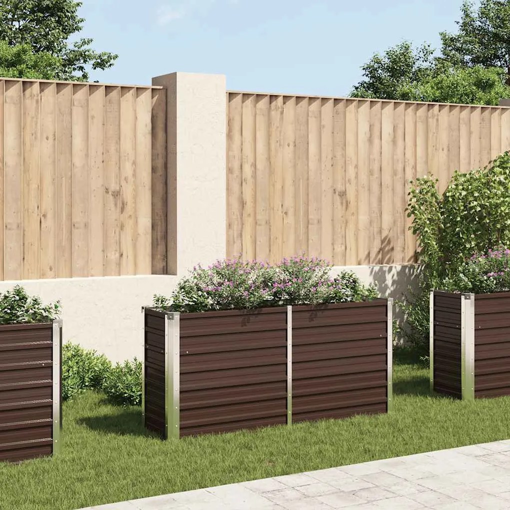 Canteiro elevado de jardim aço galvanizado 160x40x77cm castanho