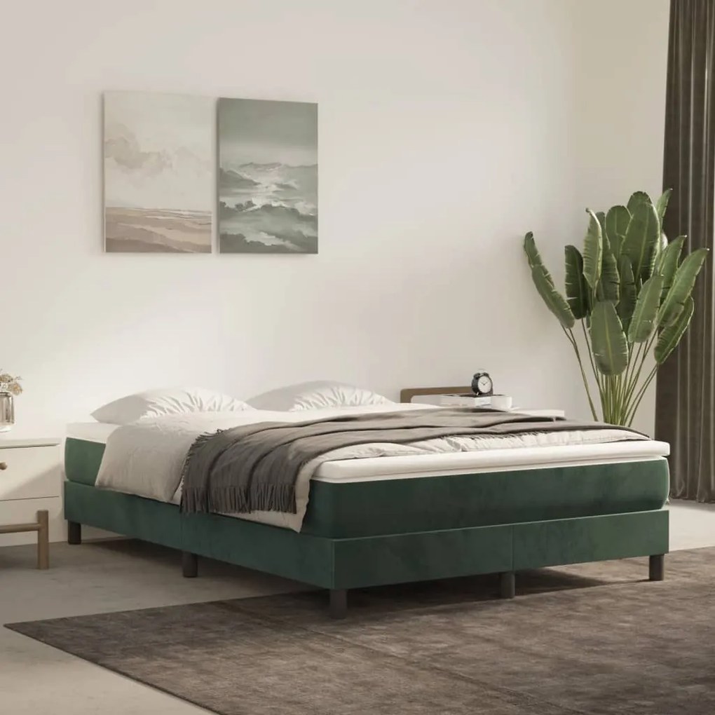 3120769 vidaXL Estrutura de cama com molas 140x190 cm veludo verde-escuro
