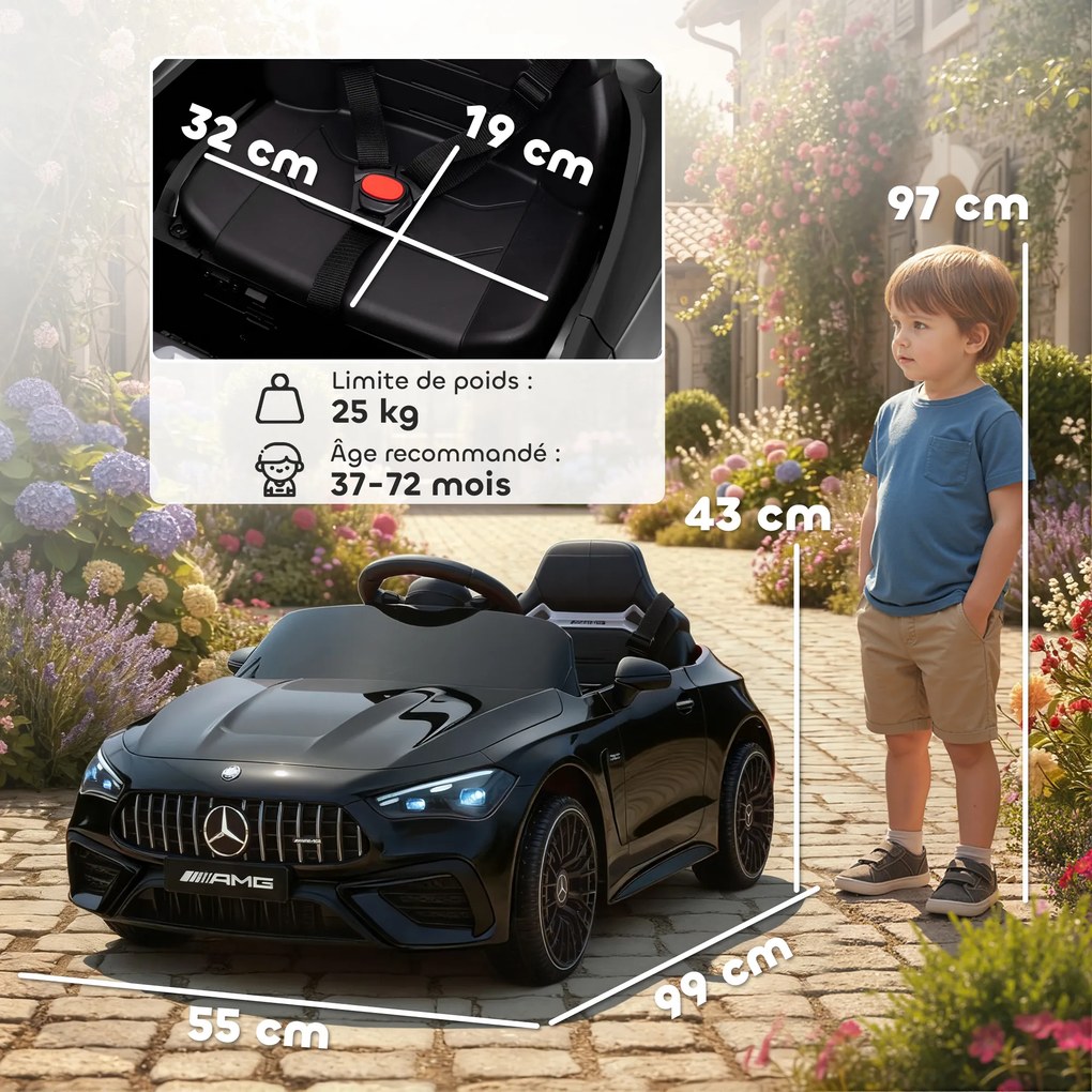 Carro elétrico infantil Mercedes AMG CLE 53, 12 V, 2 motores, comando parental de 2,4 GHz, 99 x 55 x 43 cm, preto