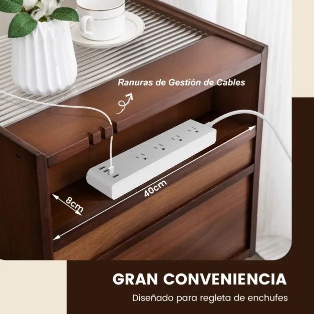 Mesa de cabeceira de bambu e rattan com gaveta e pernas de madeira maciça 43 x 35 x 50 cm Castanho