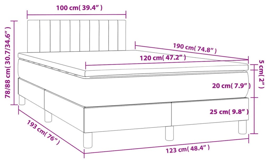 Cama boxspring com colchão 120x190 cm tecido cor creme