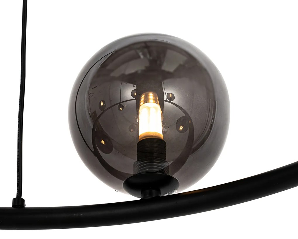 Candeeiro de suspensão preto com vidro fumê redondo 8 luzes - Monaco Design,Moderno