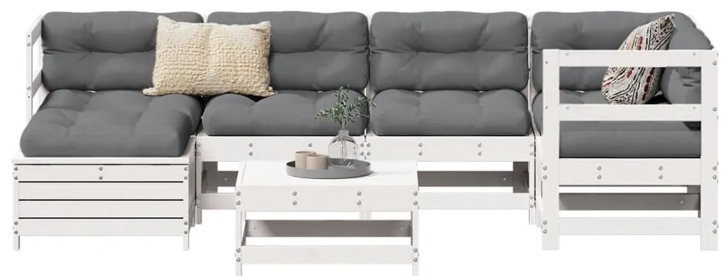 7 pcs conjunto de sofás para jardim pinho maciço branco