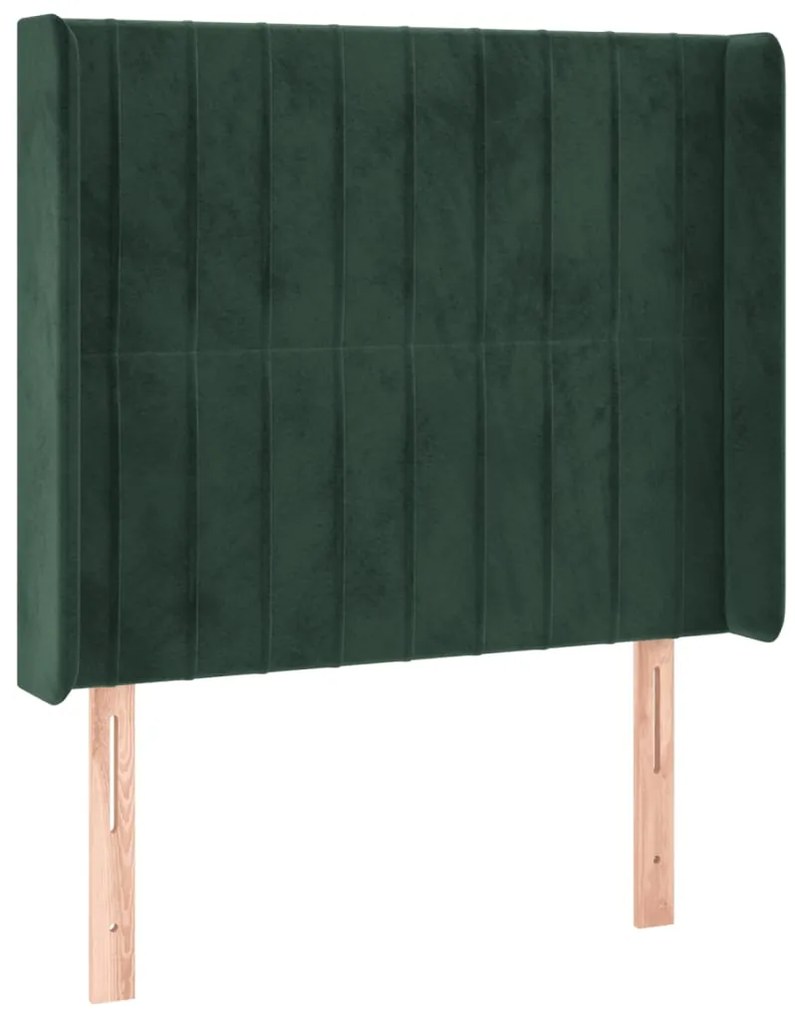 Cama box spring c/ colchão/LED 100x200 cm veludo verde-escuro