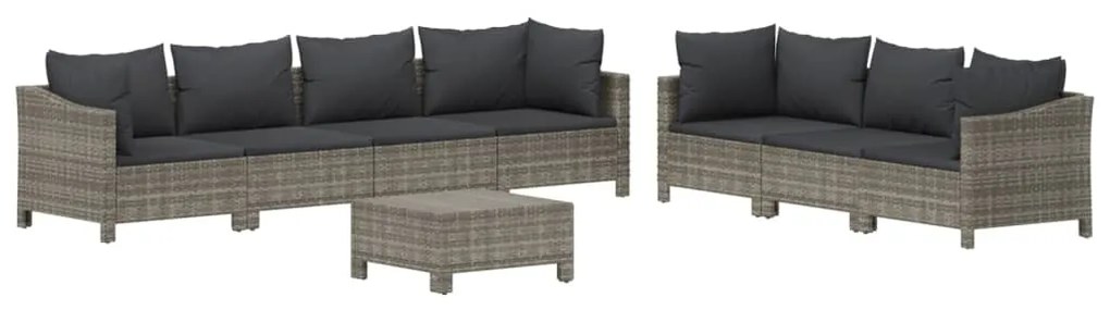 8 pcs conjunto lounge de jardim c/ almofadões vime PE cinzento