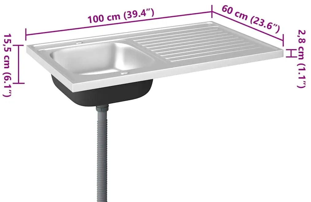 Lava-louça cozinha + escorredor aço inox prateado