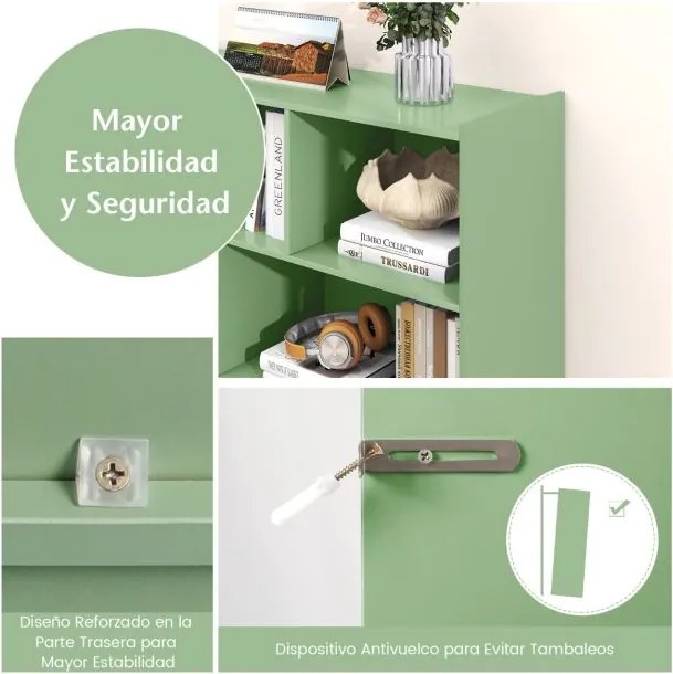 Estante de 3 níveis 122 x 32 x 93 cm com prateleiras de arrumação e 8 cubos, cor verde-oliva