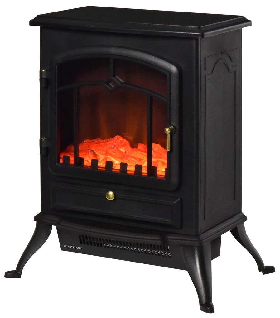 HOMCOM Lareira Elétrica Portátil 1000 2000W Efeito Chama Realista Termostato Ideal Ambientes 15 20m² Compacta 45x28x54cm Preto | Aosom Portugal