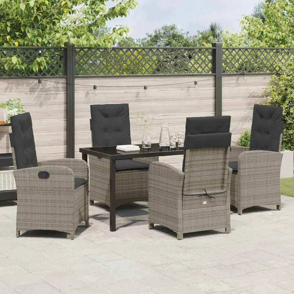 Conjunto de Jantar de Jardim de 5 Peças com Almofadas Cinza Rattan Pol