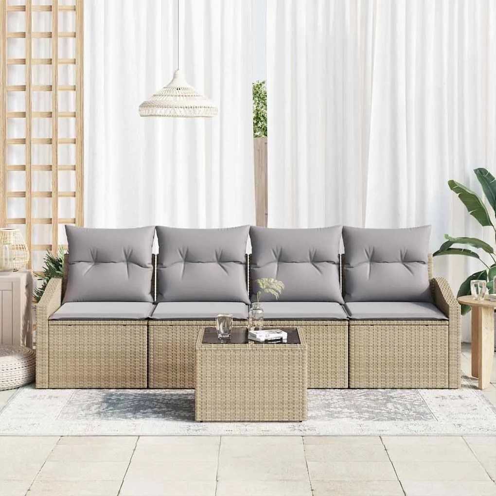 Conjunto de Jantar de Jardim de 5 Peças com Almofadas em Rattan Poliés