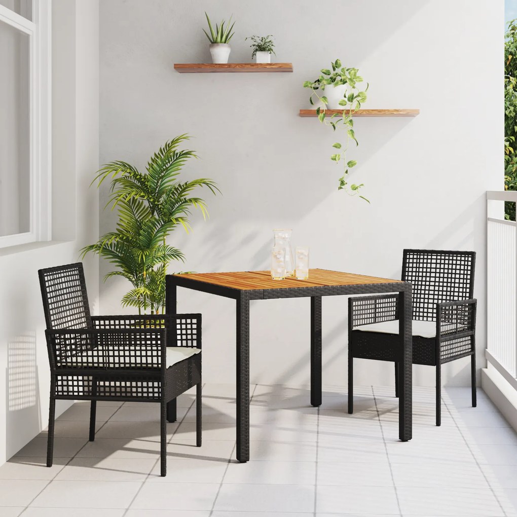 Conjunto de Móveis de Jantar vidaXL Conjunto de 3 Preto Madeira Durável