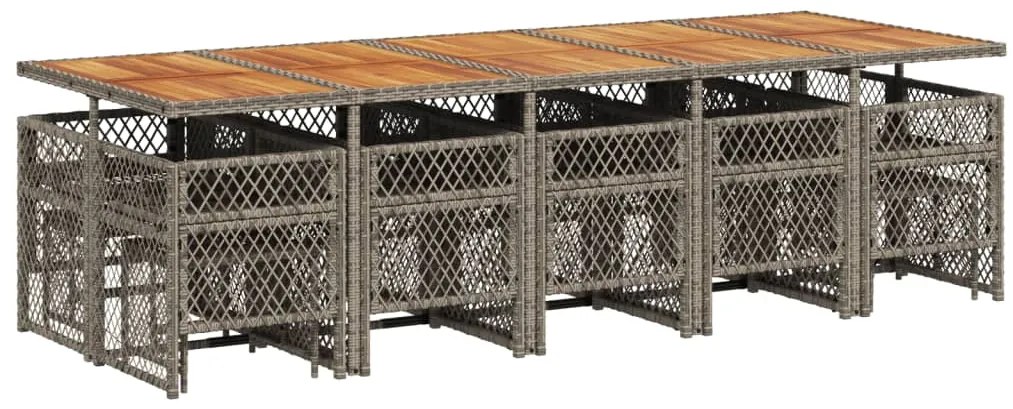 15 pcs conjunto jantar p/ jardim c/ almofadões vime PE cinzento